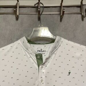 Primo Polo Shirt Men L White Geometric Blade Collar Henley Performance Golf AOP